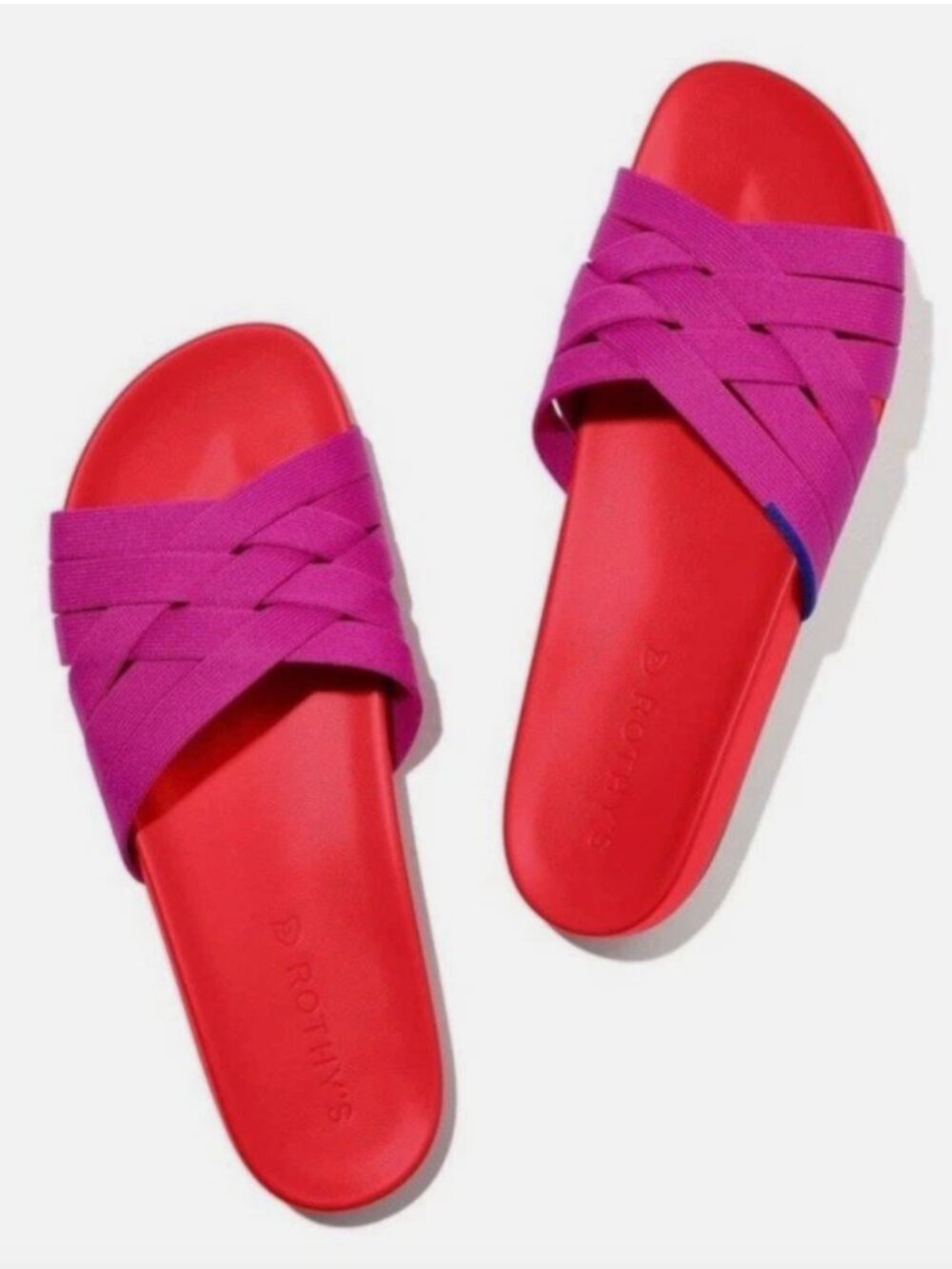 ROTHY'S The Weekend Slide Red Pink Criss Criss Knit Strap Sandals Size 7.5